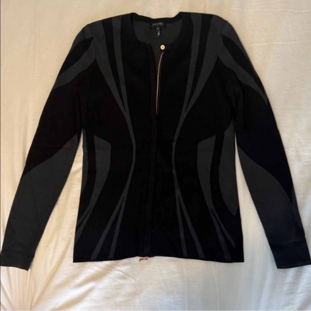 Escada Sport Black and Gray Two Way Zip-Front Sweater Cardigan